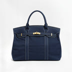 women's structured canvas tote bag in solid navy blue