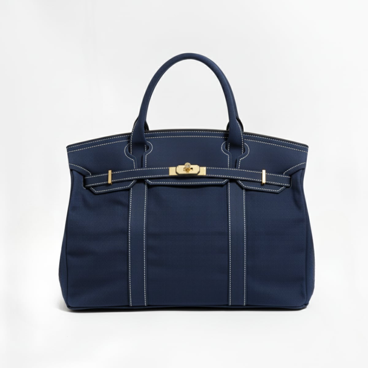 women's structured canvas tote bag in solid navy blue