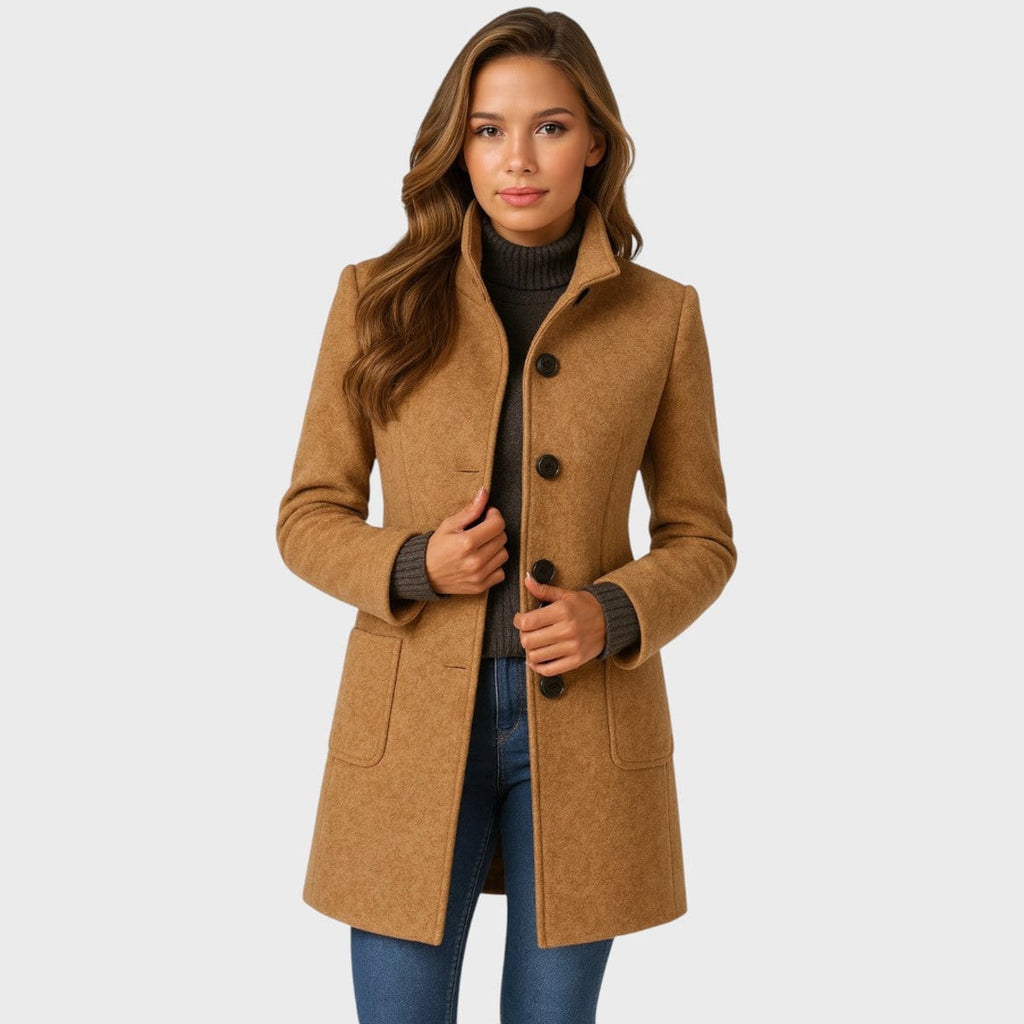 women's structured long coat in khaki
