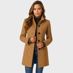 women's structured long coat in khaki