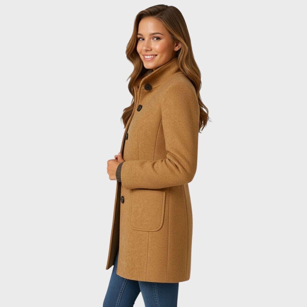women's structured long coat in khaki