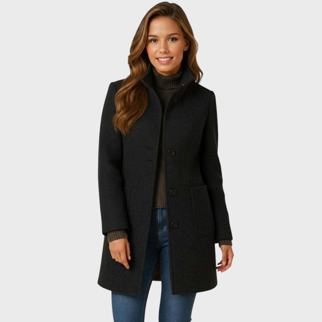 women's structured long coat in black