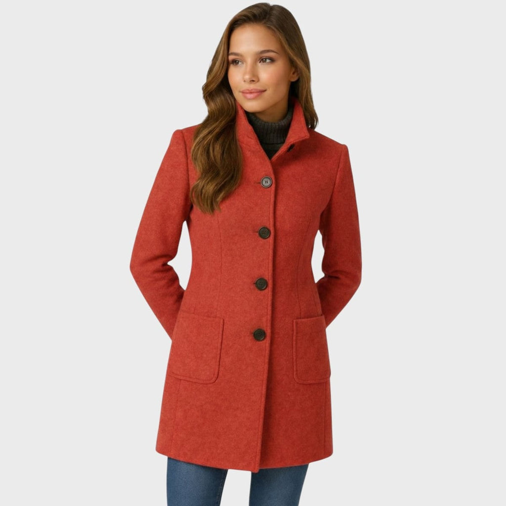 women's structured long coat in red