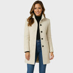 women's structured long coat in cream