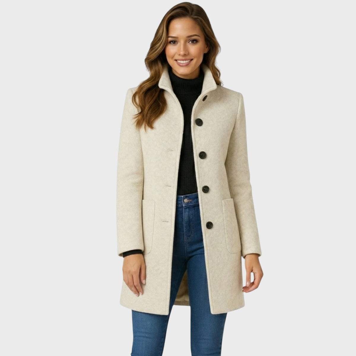 women's structured long coat in cream