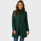women's structured long coat in dark green