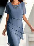 women's tiered relaxed fit midi dress in blue