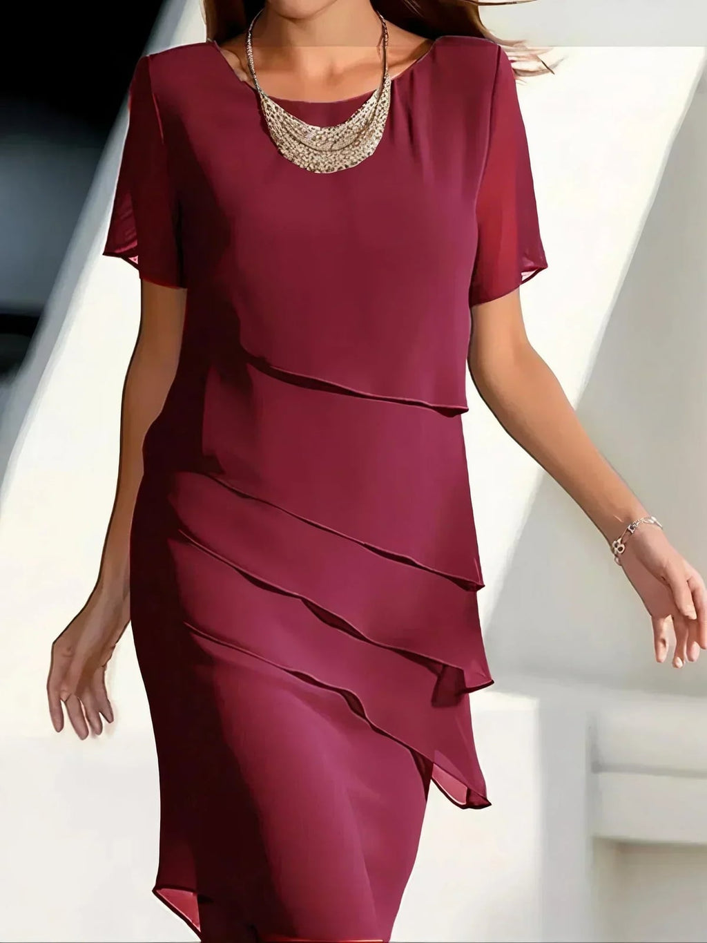 women's tiered relaxed fit midi dress in red