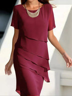 women's tiered relaxed fit midi dress in red