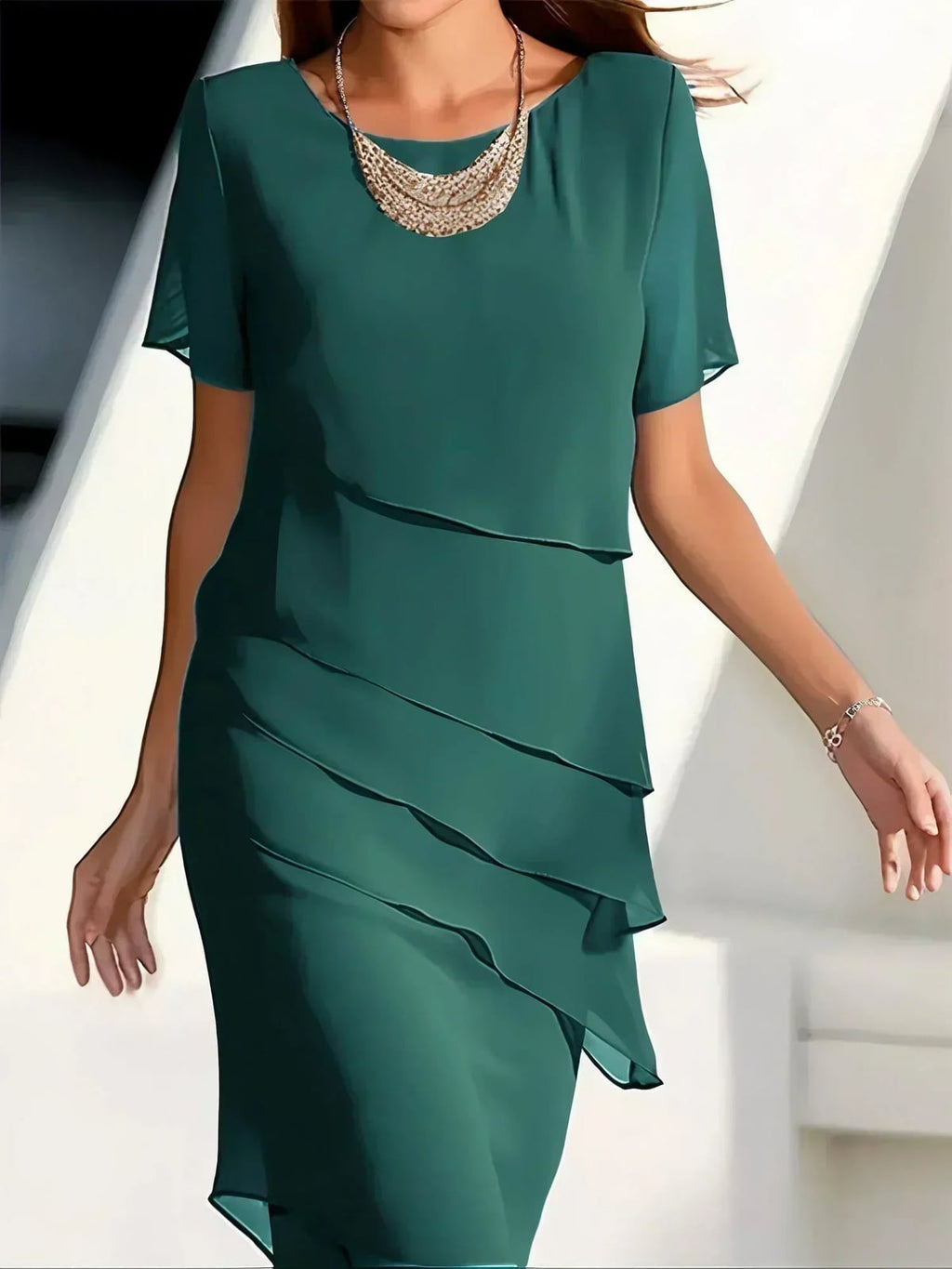 women's tiered relaxed fit midi dress in green