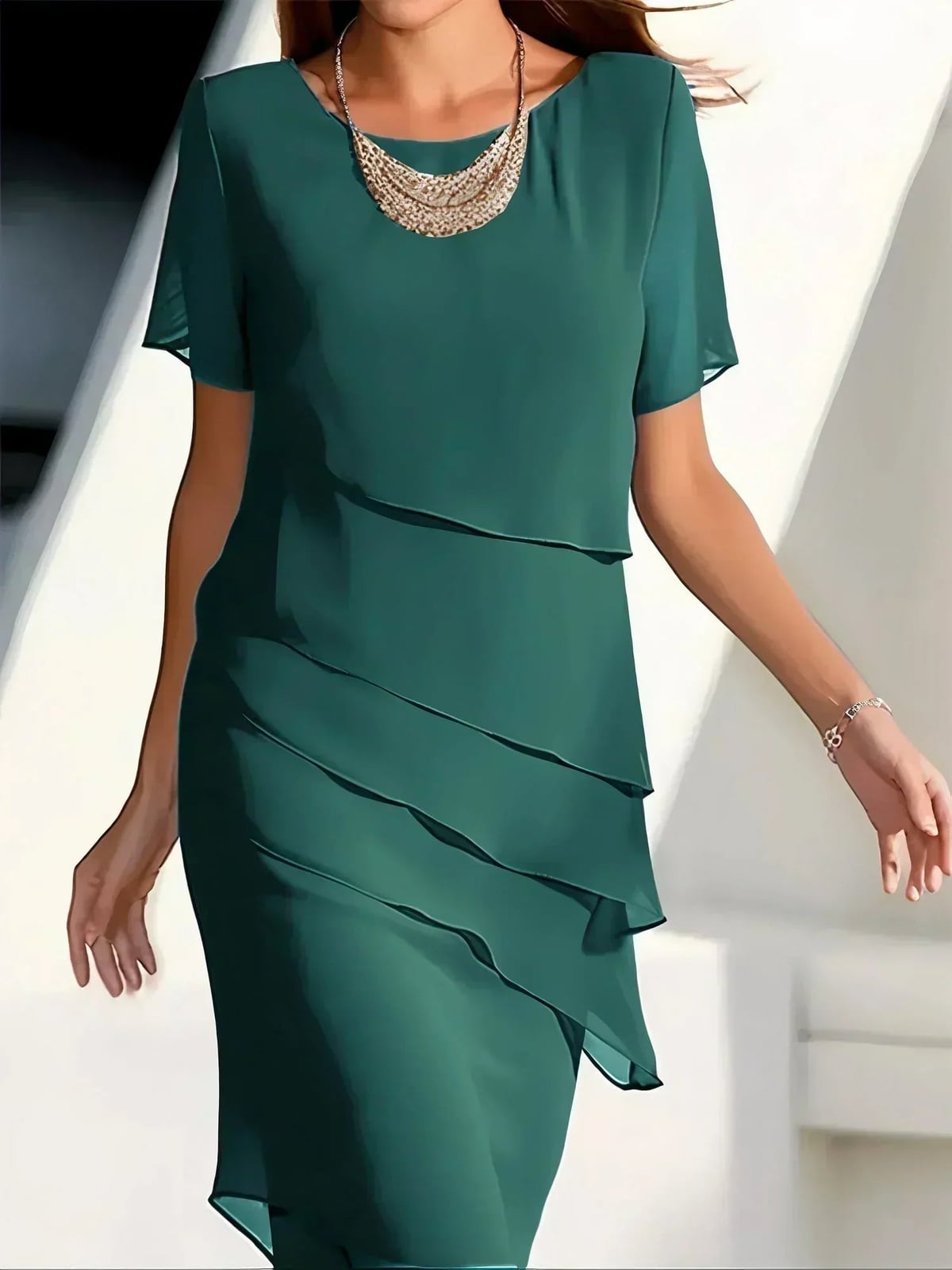 women's tiered relaxed fit midi dress in green