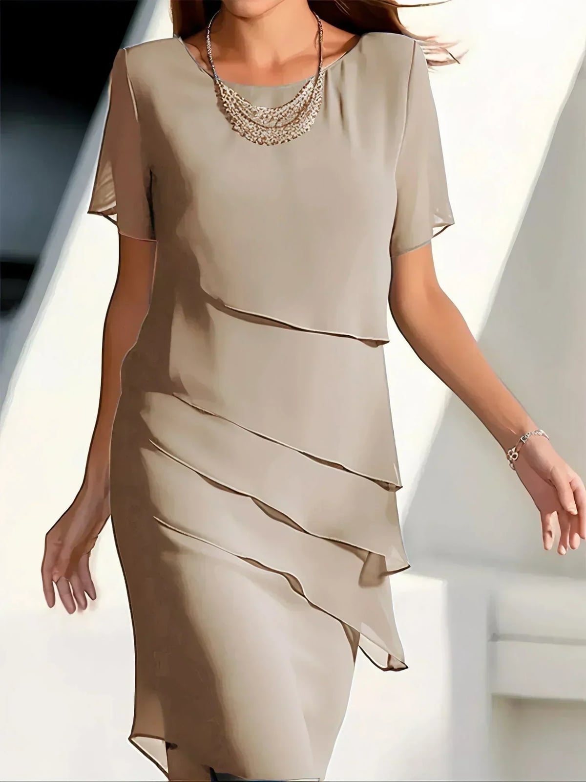 women's tiered relaxed fit midi dress in khaki