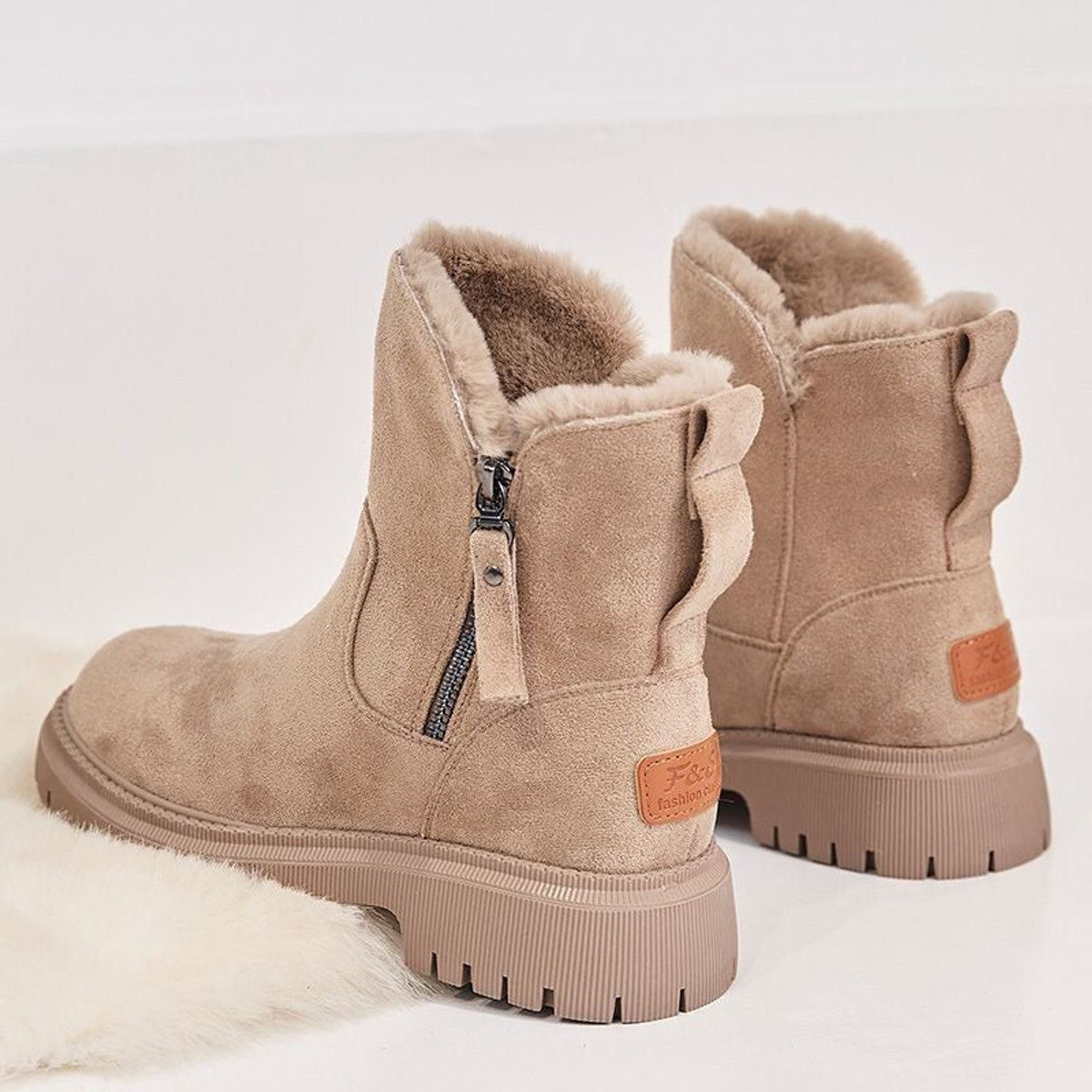women's warm fur-lined winter boots in apricot