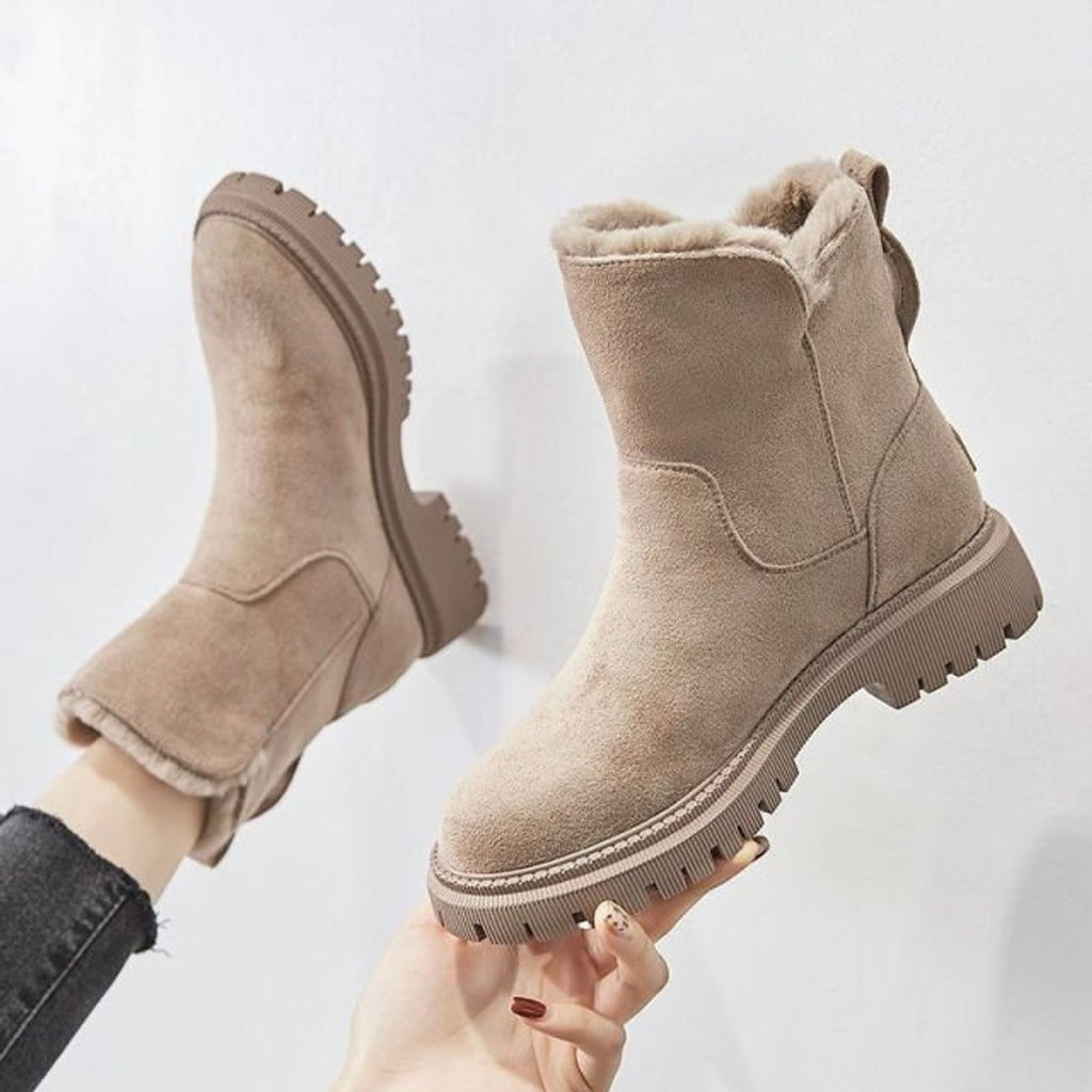 women's warm fur-lined winter boots in apricot